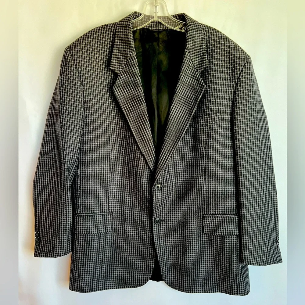 Vito Rufolo Mens Plaid Single Breasted‎ Sports Black Gray Plaid Coat Size 44R